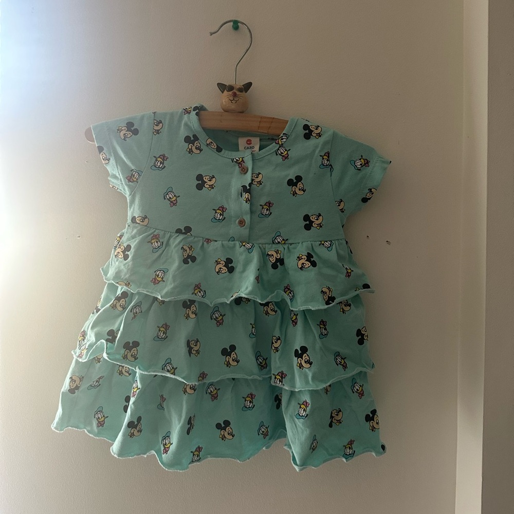 Cute Blue Dress with Cartoon Print